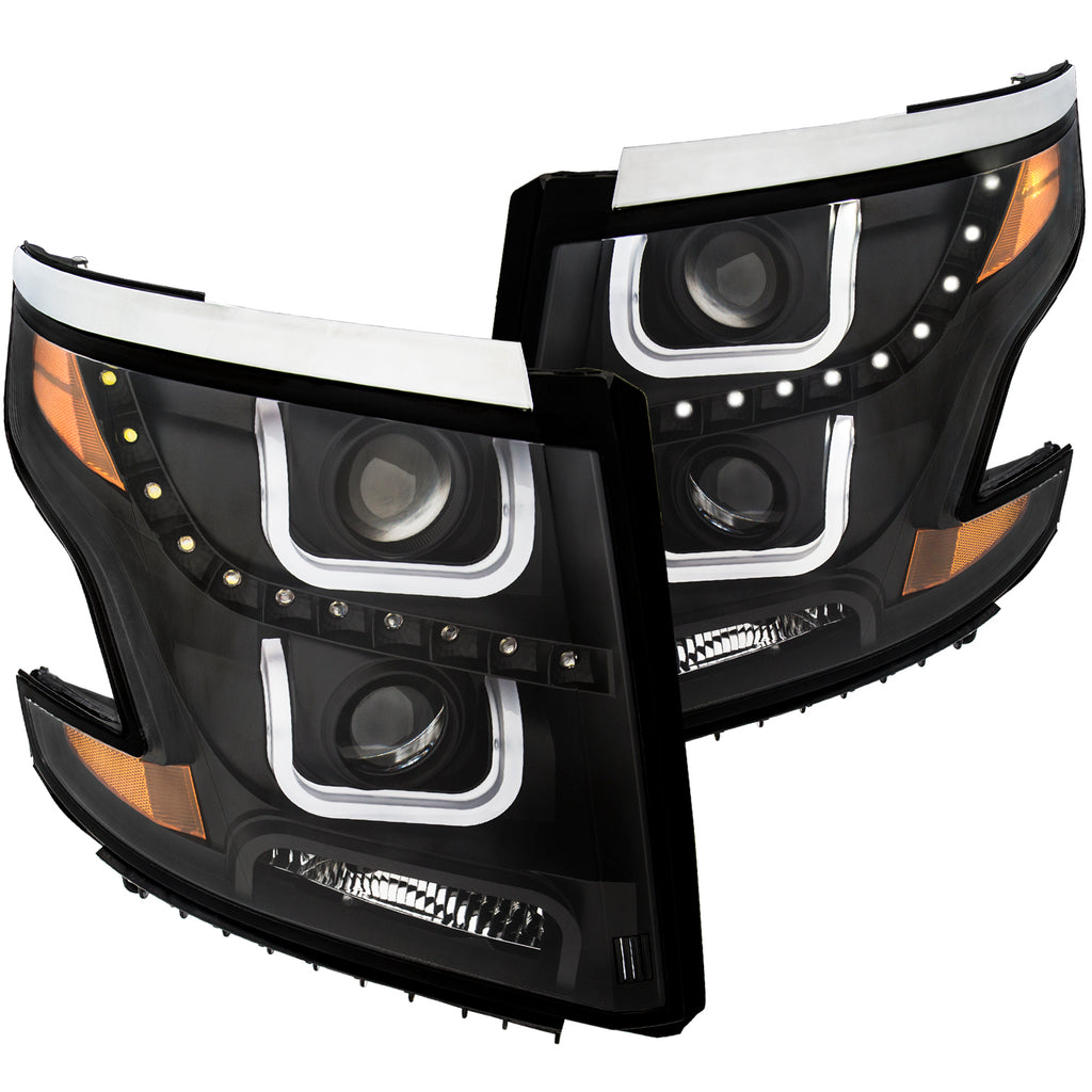 ANZO USA-111340 | Projector Headlight Set; Clear Lens; Black Housing; Amber;Pair w/U-Bar;