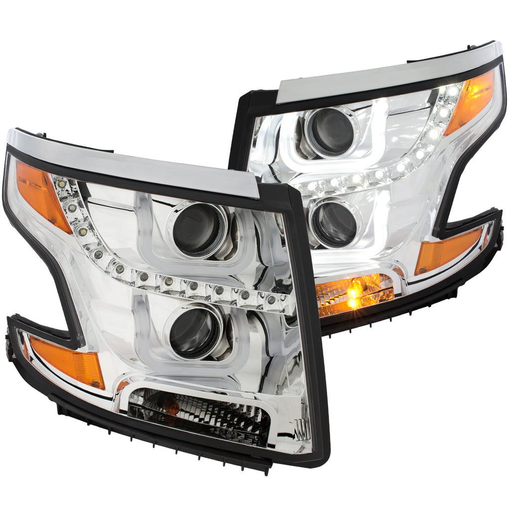 ANZO USA-111341 | Projector Headlight Set; Clear Lens; Chrome Housing; Amber;Pair w/U-Bar;