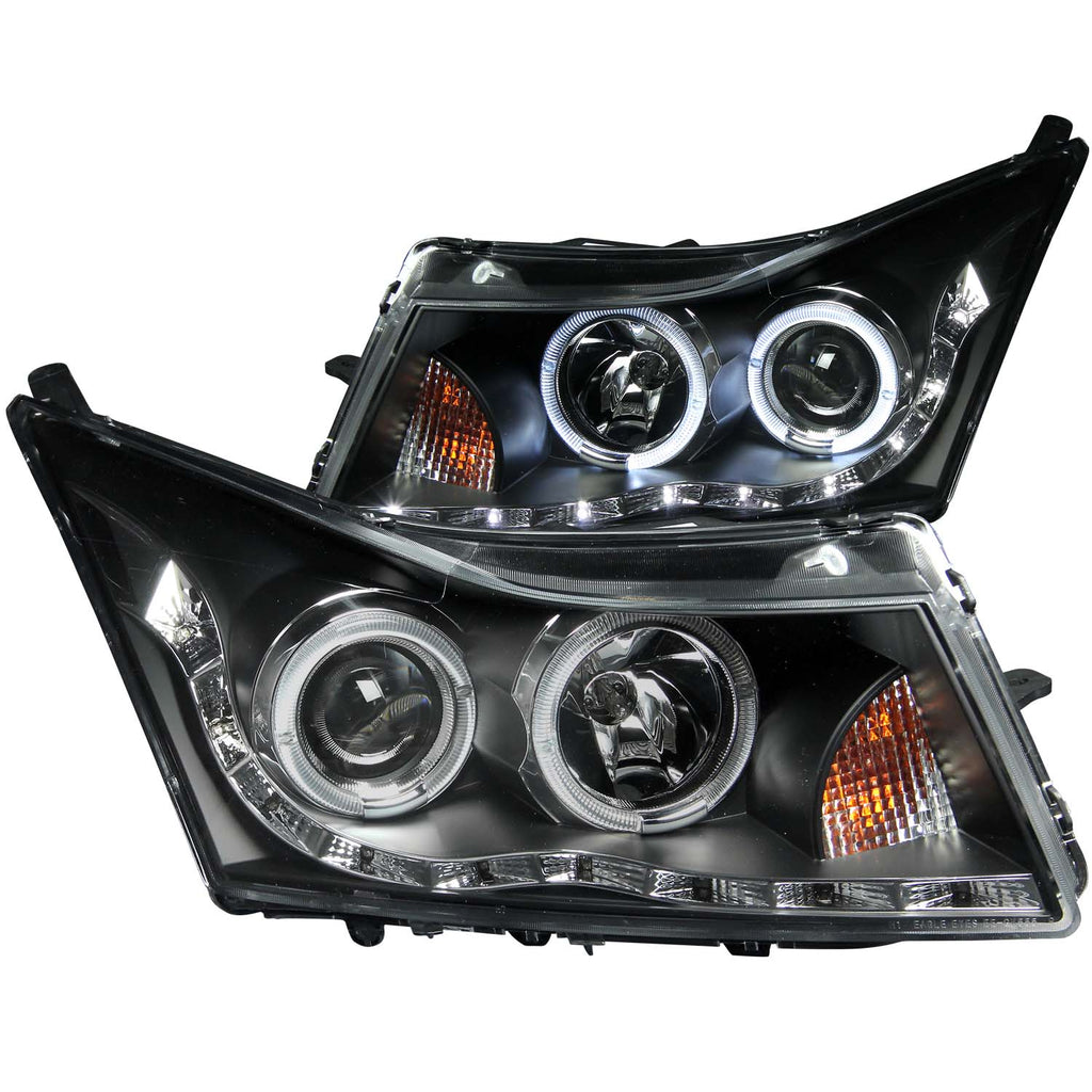 ANZO USA-121400 | Projector Headlight Set w/Halo; Clear Lens; Black Housing;Pair w/LED Eyebrow;