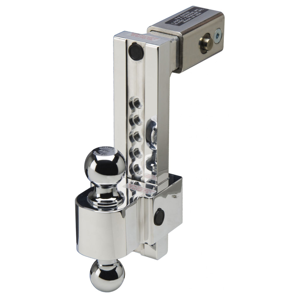 ALBM adj alum ball mount, built-in locks, 10'' drop fits 25'' receiver, stnls