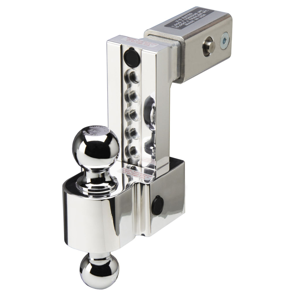 ALBM adj. alum. ball mount, built-in locks, 6'' drop fits 2.5'' receiver, stnls.
