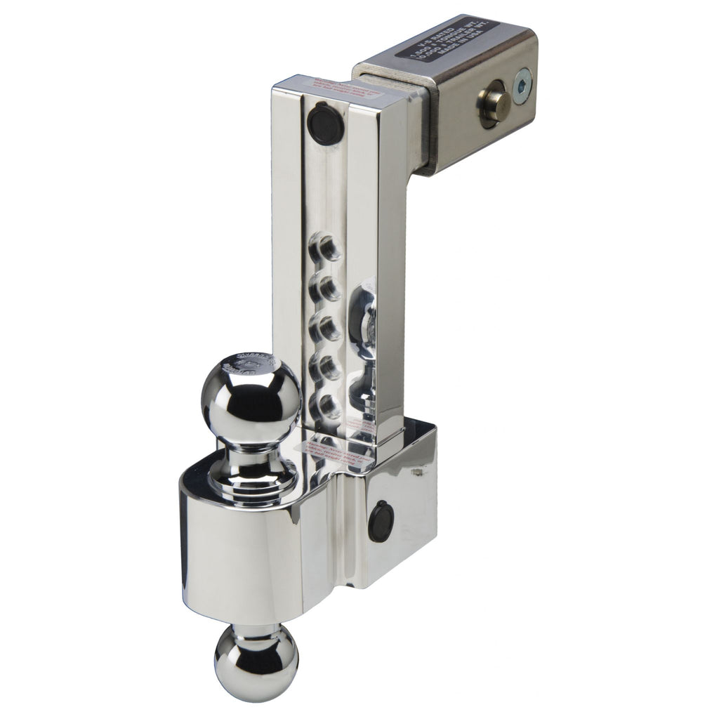 ALBM adj. alum. ball mount, built-in locks, 8'' drop fits 2.5'' receiver, stnls.