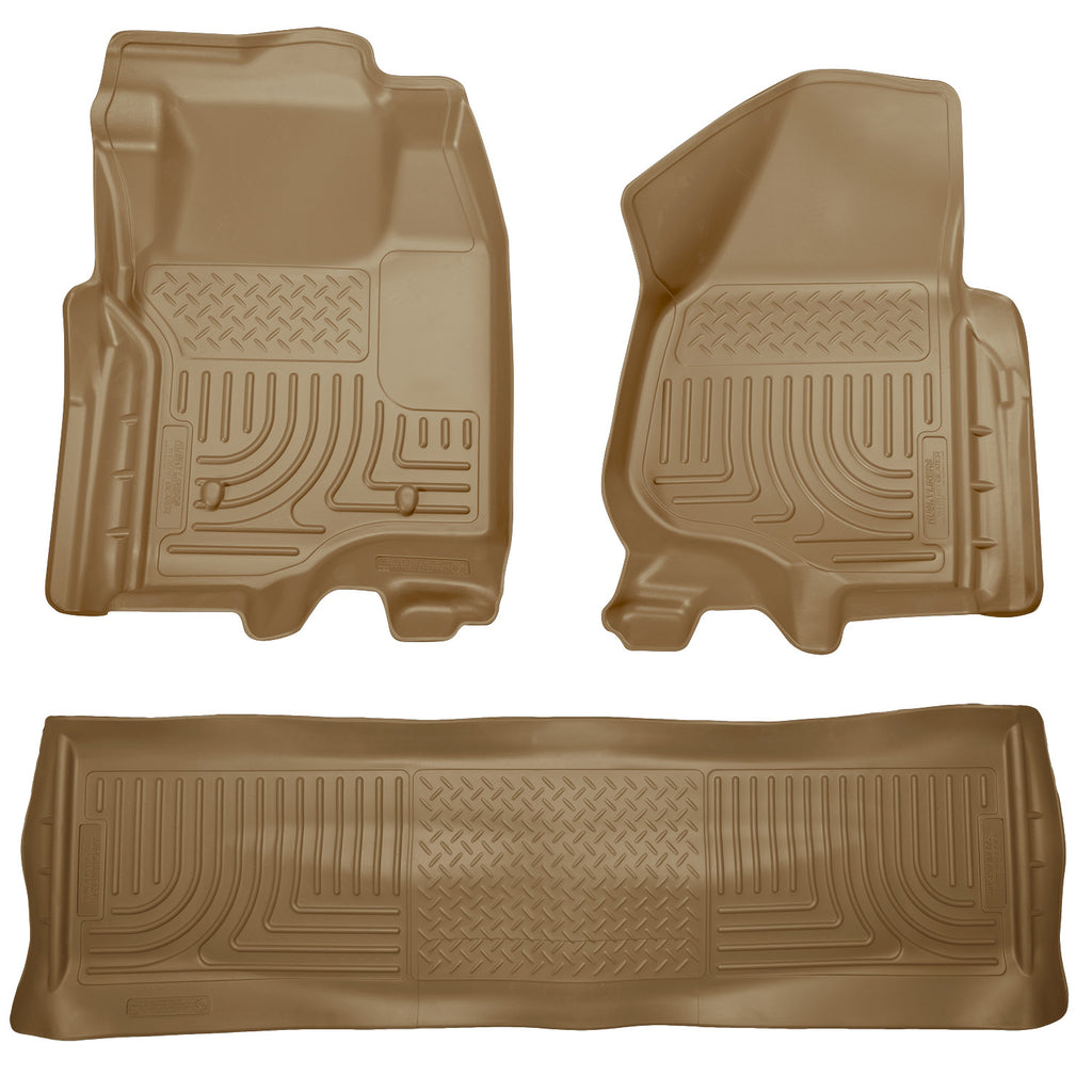 Husky Liners 98713 | Husky Liners Front & 2nd Seat Floor Liners (Footwell Coverage), Fits 11-12 F250/F350/F450 FORD HD SUPER DUTY CREW CAB W/O MANUAL TRANSFER CASE FRONT/2ND SEAT LINERS TAN