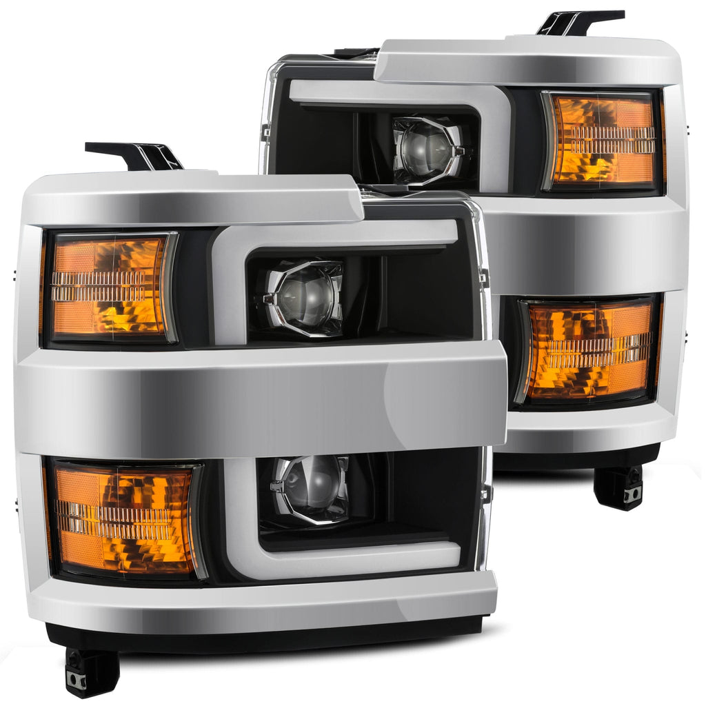 15-19 Chevrolet Silverado 2500HD/3500HD Projector Headlights Plank Style Design Chrome Accent Black w/ Activation Light