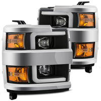 15-19 Chevrolet Silverado 2500HD/3500HD Projector Headlights Plank Style Design Chrome Accent Black w/ Activation Light