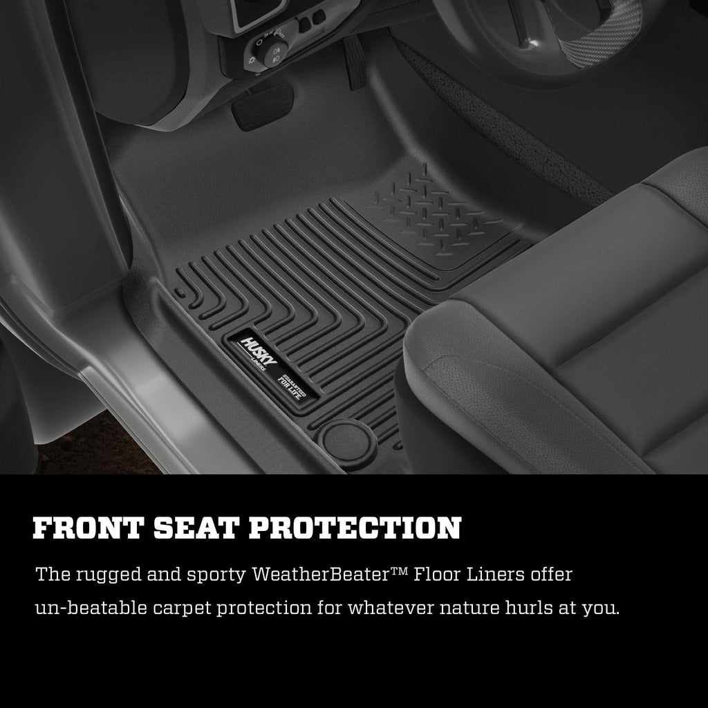 Husky Liners 99001 | Husky Liners Front & 2nd Seat Floor Liners; Front & 2nd Seat Floor Liners, Fits 09-17 RAM 1500/2500/3500 CREW CAB WEATHERBEATER FRONT & 2ND SEAT FLOOR LINERS W/1 OR 2 HOOKS BLACK