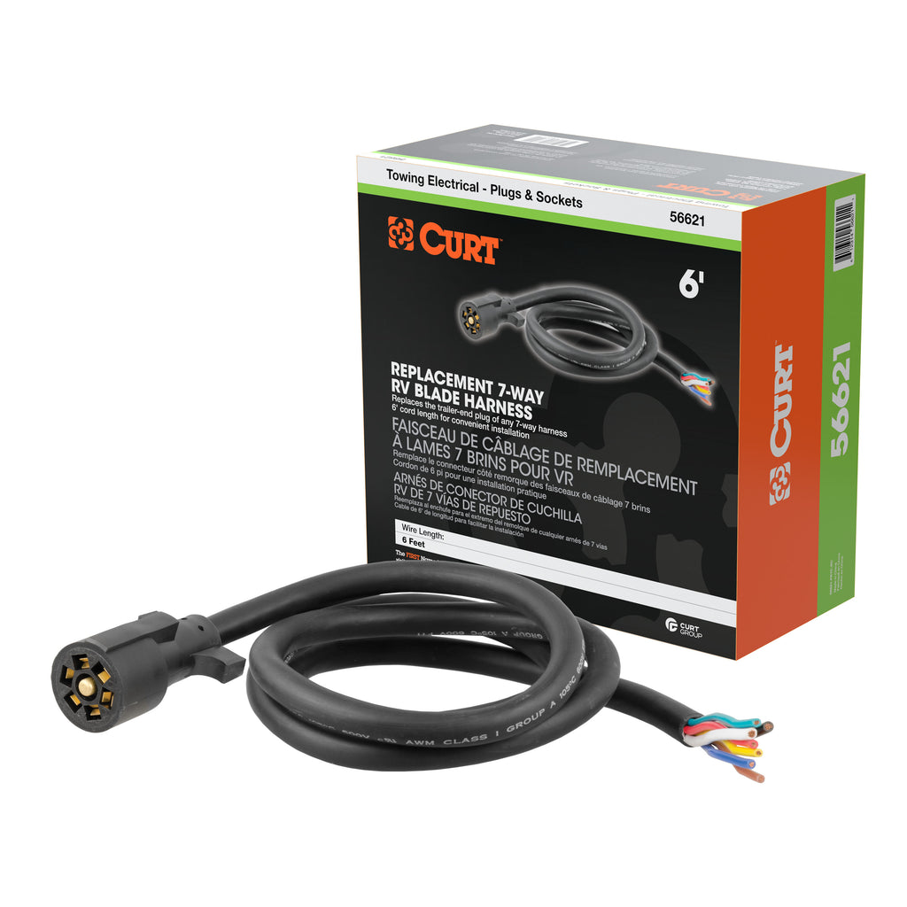 Replacement 7-Way RV Blade With 6' Wires (Trailer Side Packaged)