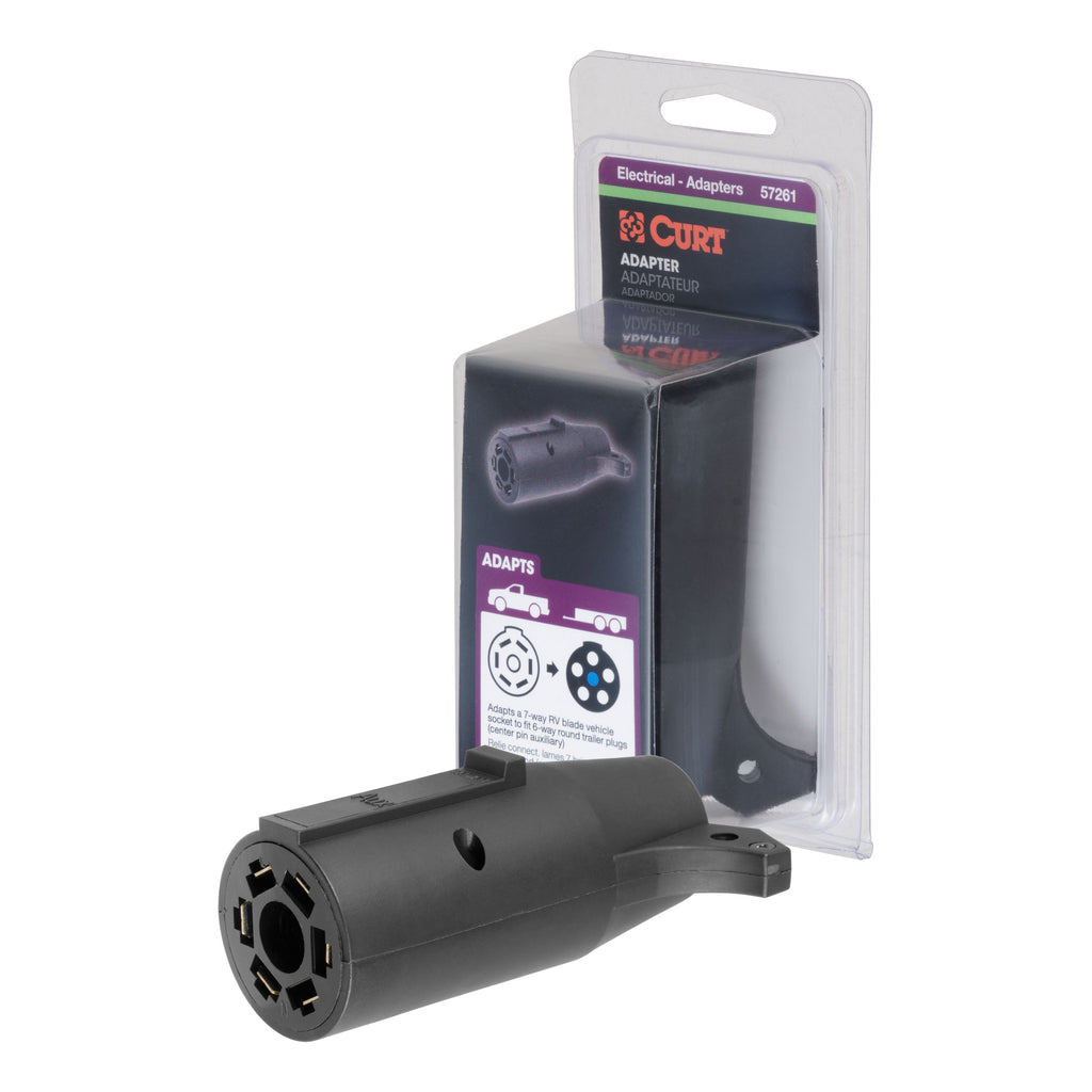 Adapter (7-Way RV Blade To 6-Way Round Trailer Center Pin Auxiliary Packaged)