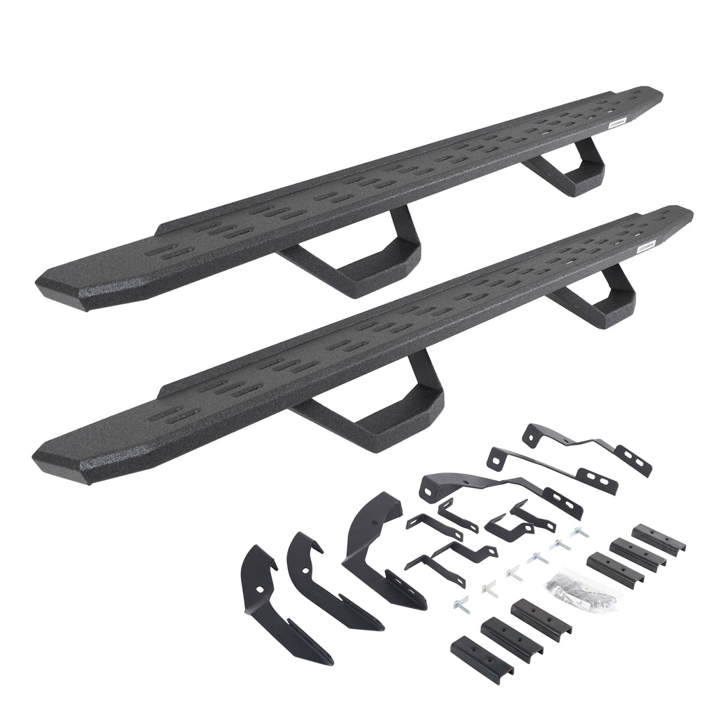 Go Rhino 6960428020T - RB30 Running Boards With Mounting Brackets & 2 Pairs Of Drops Steps Kit - Protective Bedliner Coating