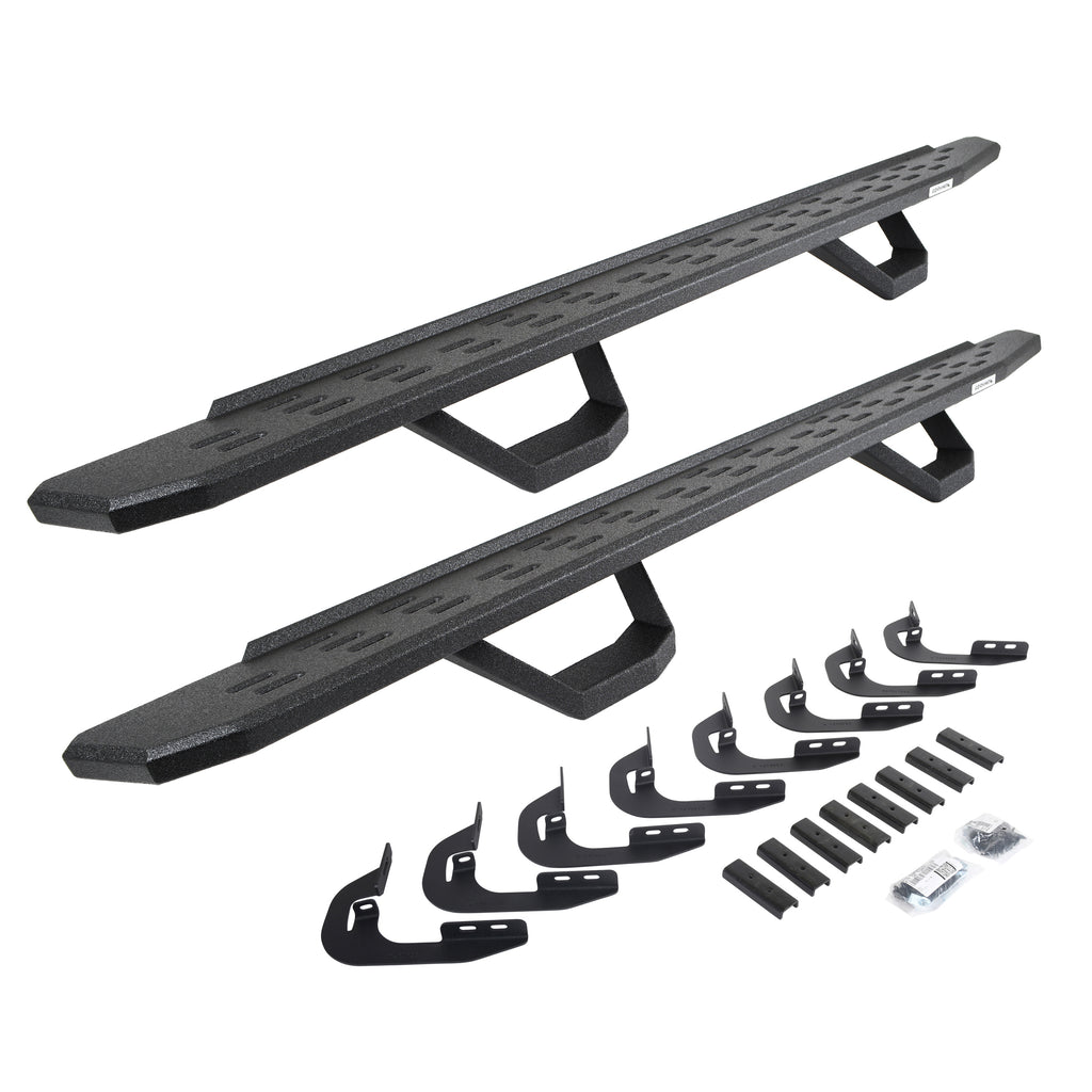 Go Rhino 6960478720T - RB30 Running Boards With Mounting Brackets & 2 Pairs Of Drops Steps Kit - Protective Bedliner Coating