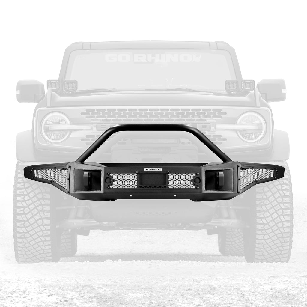 Go Rhino 331401T - Rockline Winch-Ready Front Full Width Bumper With Overrider For Ford Bronco - Textured Black