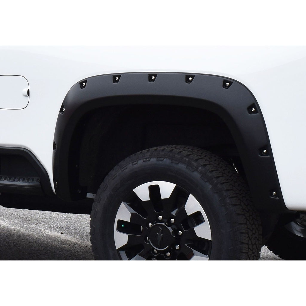 Bushwacker 40144-02 Black Pocket/Rivet Style Smooth Finish Rear Fender Flares for 2015-2022 GMC Canyon w/74 In. Bed