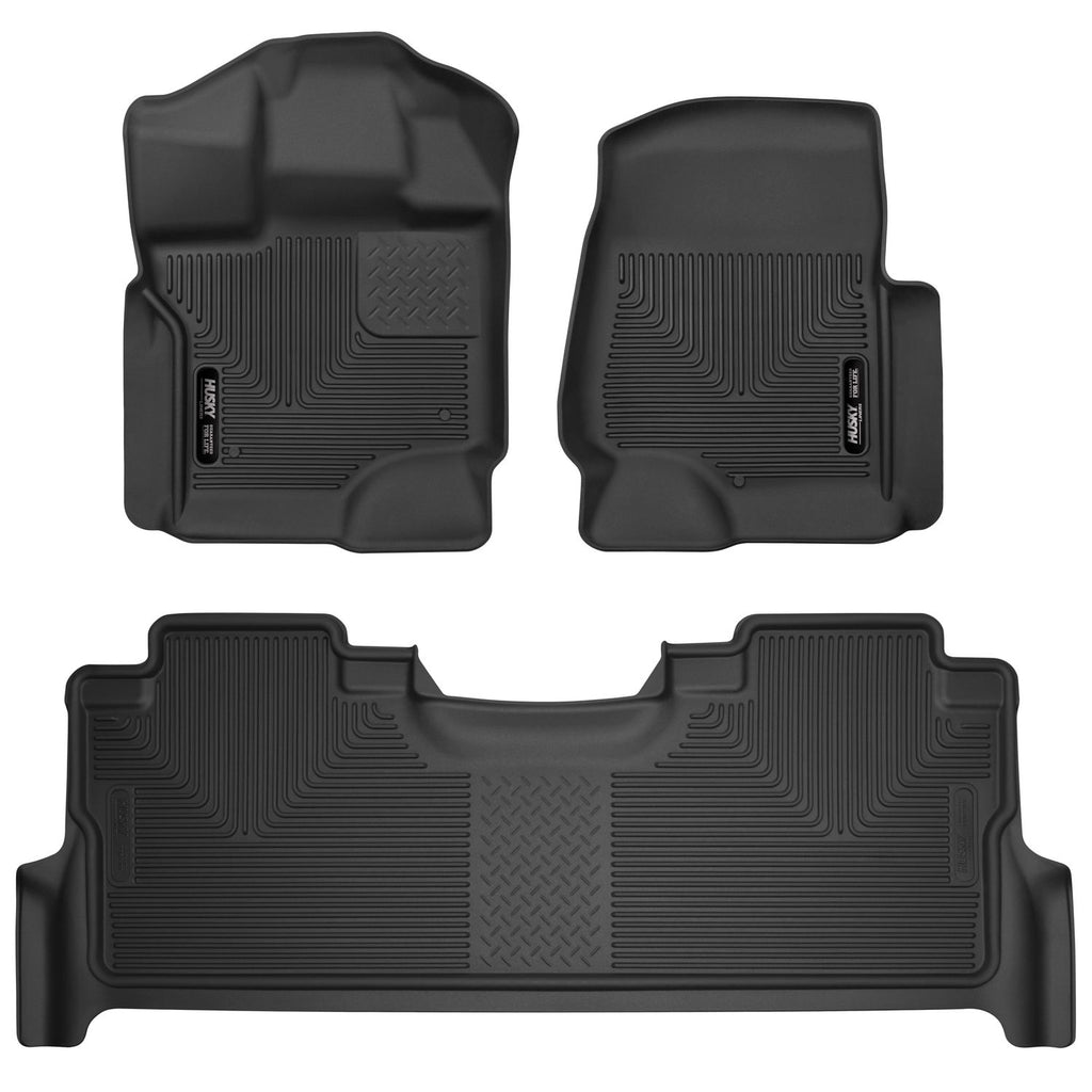Husky Liners 53388 | Husky Liners Front & 2nd Seat Floor Liners, Fits 17-C F250/F350 CREW X-ACT CONTOUR SERIES BLACK FRONT & 2ND ROW FLOOR LINERS