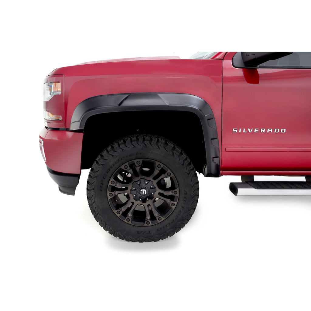 Bushwacker 40159-02 DRT Style Fender Flares; Front for 2014-2018 Chevrolet Silverado 1500 2015-2019 Chevrolet Silverado 2500 HD/3500 HD