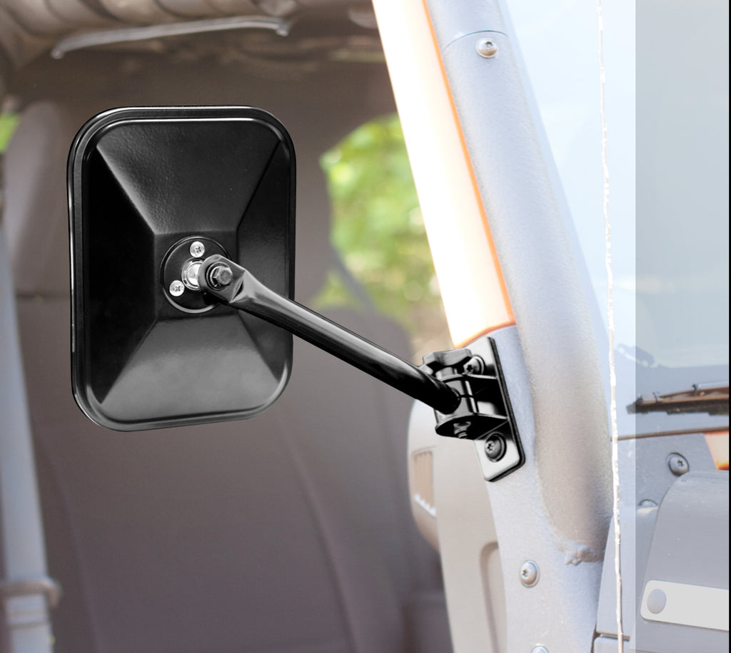 Quick Release Mirror Kit  Rectangular  Black; 97-18 Wrangler TJ/JK