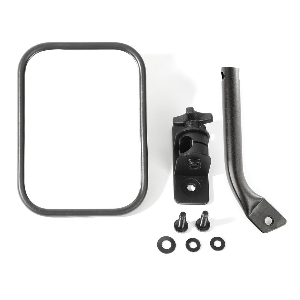 Stubby Trail Mirror  Rectangular  Txt Black; 97-18 Jeep Wrangler JK