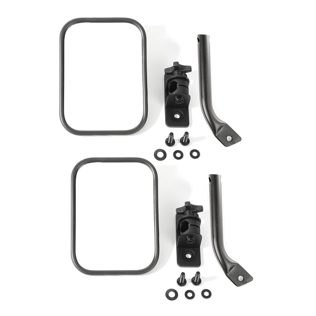 Stubby Trail Mirror  Rectangular Pair  Txt Blk; 97-18 Jeep Wrangler JK