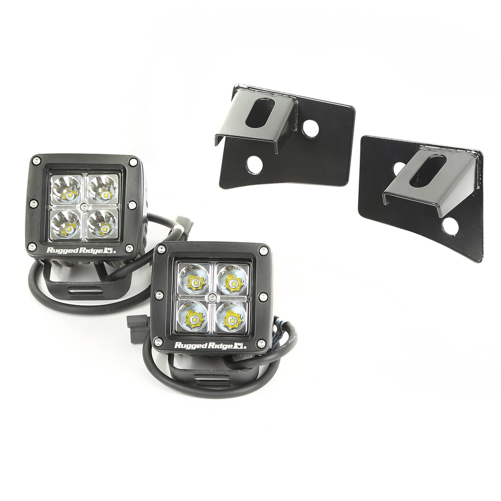 Rugged Ridge 11027.10 | Windshield Bracket LED Kit, Black, Square; 07-16 Jeep Wrangler JK