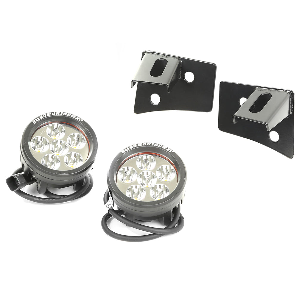Rugged Ridge 11027.11 | Windshield Bracket LED Kit, Black, Round; 07-16 Jeep Wrangler JK