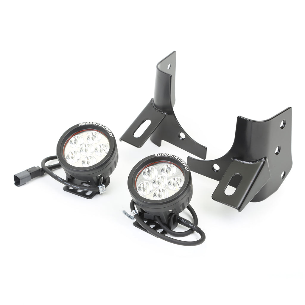 Rugged Ridge 11027.13 | Windshield Bracket LED Kit, Black, Round; 97-06 Jeep Wrangler TJ