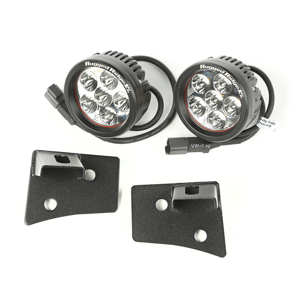 Rugged Ridge 11027.17 | Windshield Bracket LED Kit, Textured Black, Round; 07-16 Wrangler JK