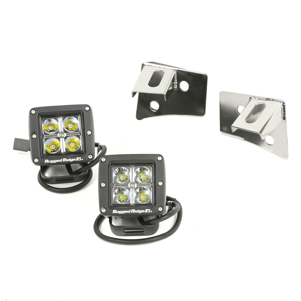 Rugged Ridge 11028.10 | Windshield Bracket LED Kit, Stainless Steel, Square; 07-16 Wrangler JK