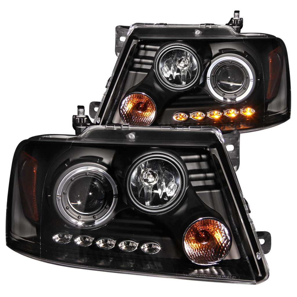 ANZO USA-111028 | Projector Headlight Set w/Halo; Clear Lens; Black Housing;Pair w/1 pc. LED;