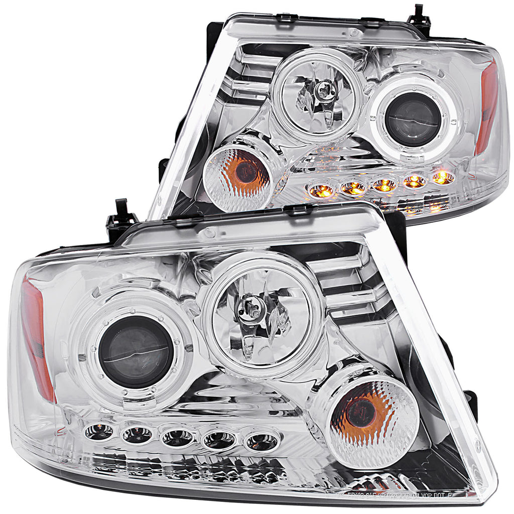 ANZO USA-111029 | Projector Headlight Set w/Halo; Clear Lens; Chrome Housing;Pair w/1 pc. LED;