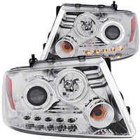 ANZO USA-111029 | Projector Headlight Set w/Halo; Clear Lens; Chrome Housing;Pair w/1 pc. LED;