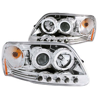 ANZO USA-111032 | Projector Headlight Set w/Halo; Clear Lens; Chrome Housing;Pair w/1 pc. LED;