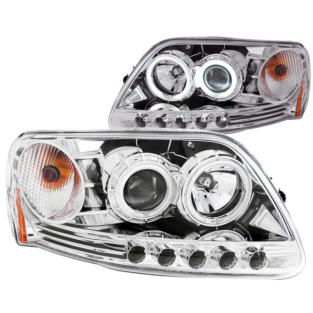 ANZO USA-111054 | Projector Headlight Set w/Halo; Clear Lens; Chrome Housing;Pair