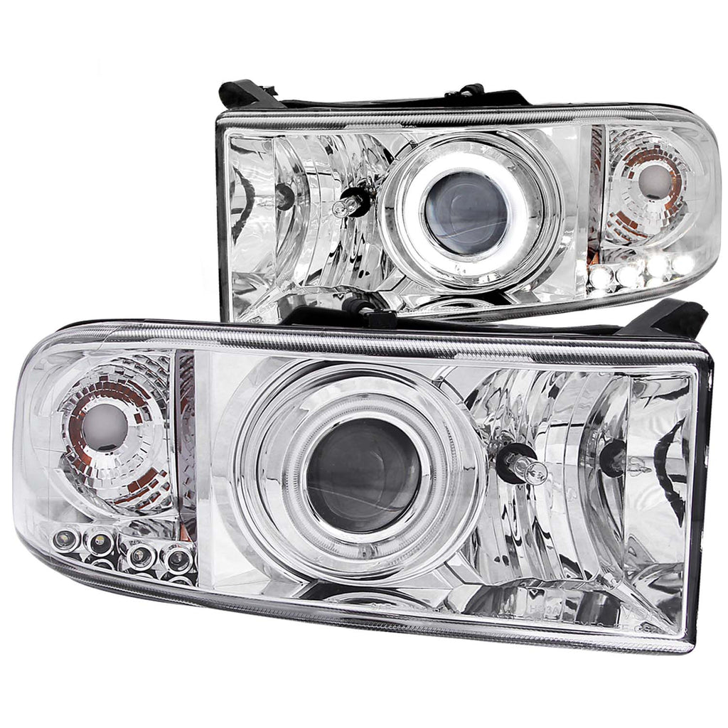 ANZO USA-111056 | Projector Headlight Set w/Halo; Clear Lens; Chrome Housing;Pair CCFL;