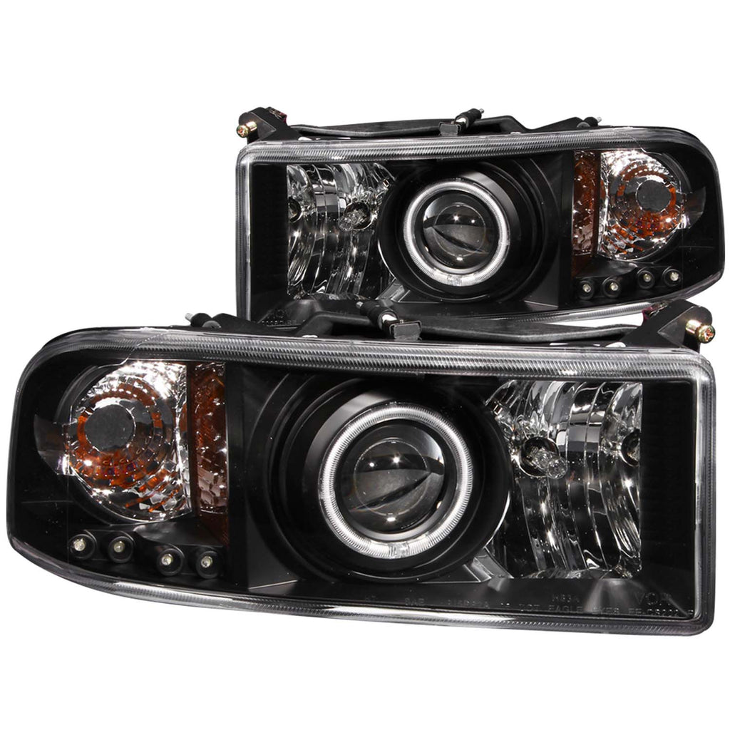 ANZO USA-111065 | Projector Headlight Set w/Halo; Clear Lens; Black Housing;Pair CCFL;