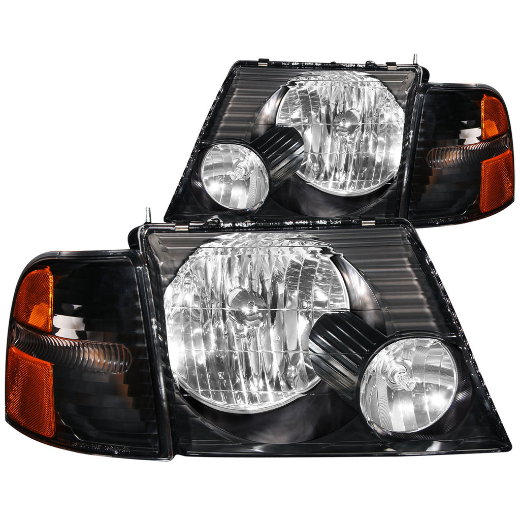 ANZO USA-111071 | Crystal Headlight Set; Clear Lens; Black Housing;Pair w/Corner Lights;