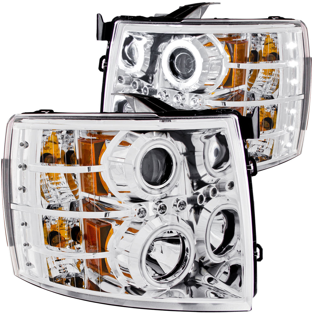 ANZO USA-111086 | Projector Headlight Set w/Halo; Clear Lens; Chrome Housing;Pair CCFL;