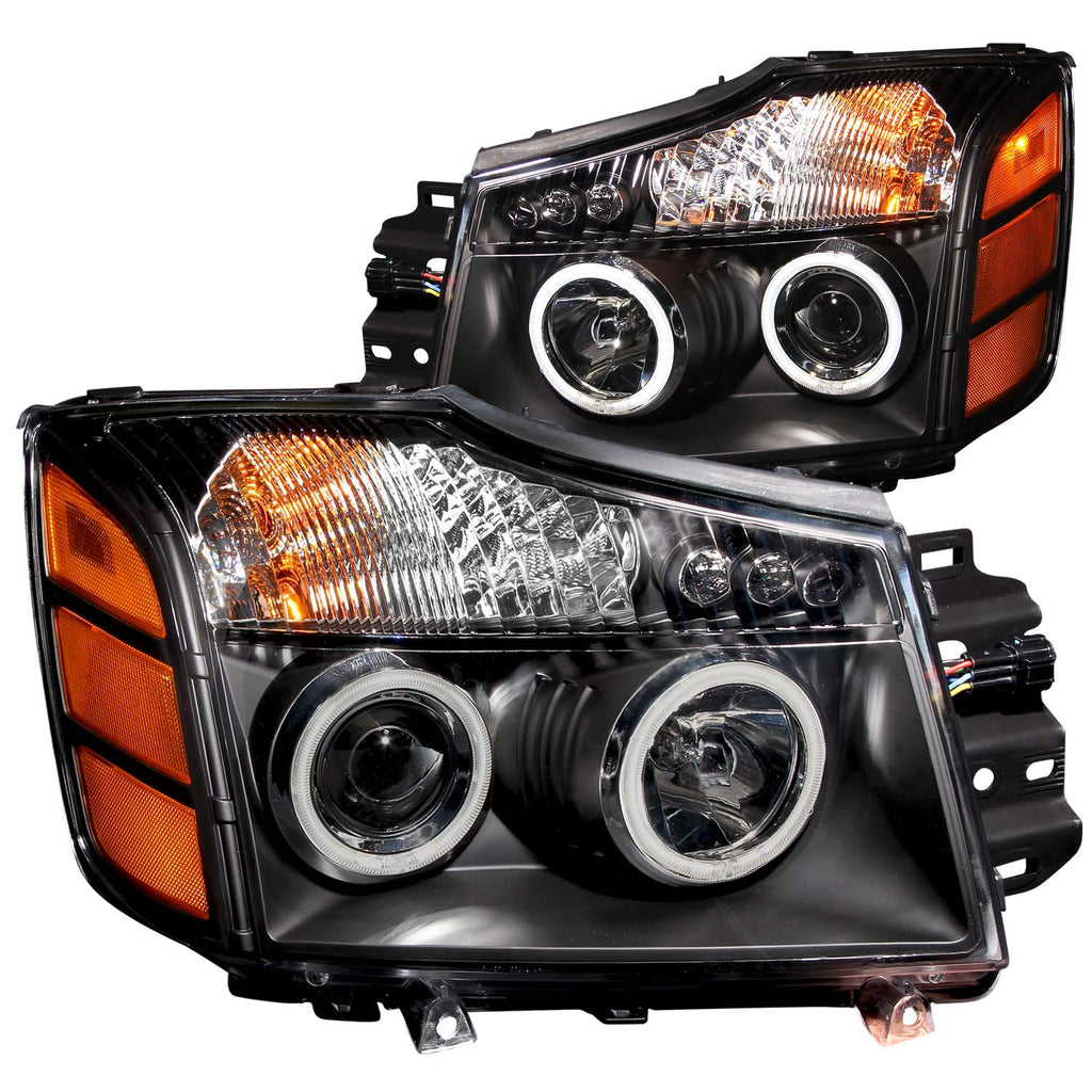 ANZO USA-111095 | Projector Headlight Set w/Halo; Clear Lens; Black Housing;Pair CCFL;
