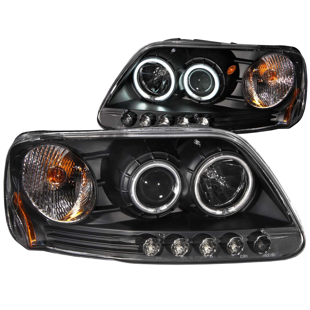 ANZO USA-111097 | Projector Headlight Set w/Halo; Clear Lens; Black Housing;Pair CCFL;