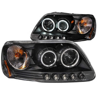 ANZO USA-111097 | Projector Headlight Set w/Halo; Clear Lens; Black Housing;Pair CCFL;