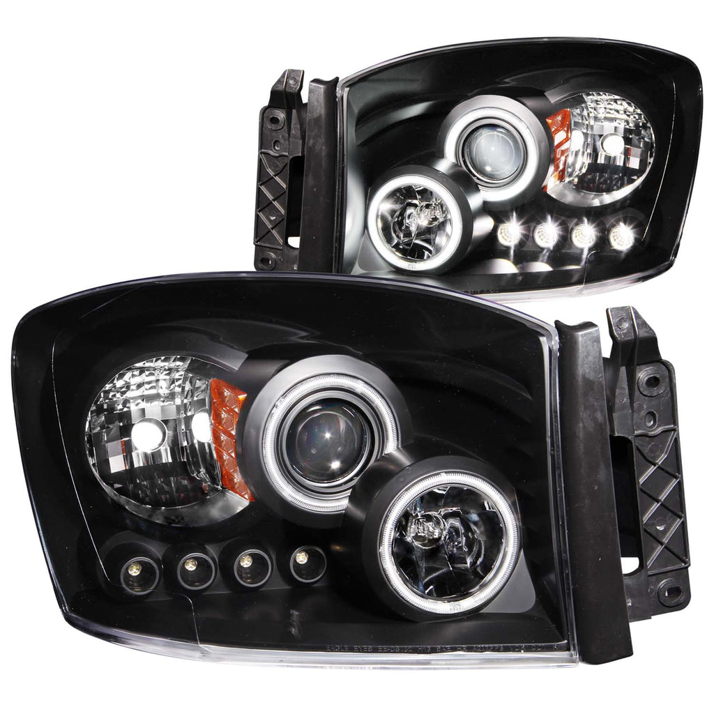 ANZO USA-111104 | Projector Headlight Set w/Halo; Clear Lens; Black Housing;Pair CCFL;
