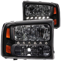ANZO USA-111106 | Crystal Headlight Set; Clear Lens; Black Housing; w/1 pc. LED Strip;Pair Not For Use w/Sealed Beam Headlights;
