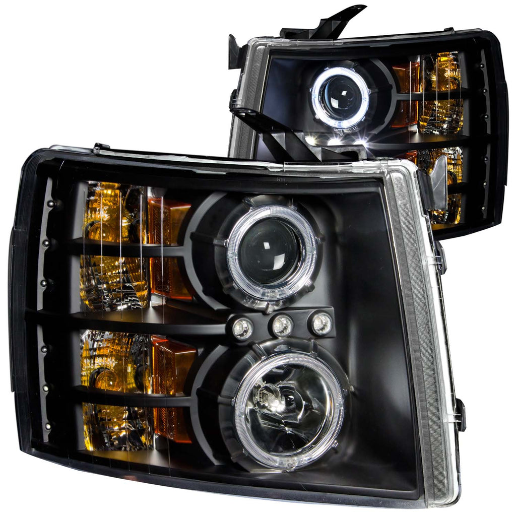 ANZO USA-111107 | Projector Headlight Set w/Halo; Clear Lens; Black Housing;Pair CCFL;