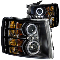 ANZO USA-111107 | Projector Headlight Set w/Halo; Clear Lens; Black Housing;Pair CCFL;