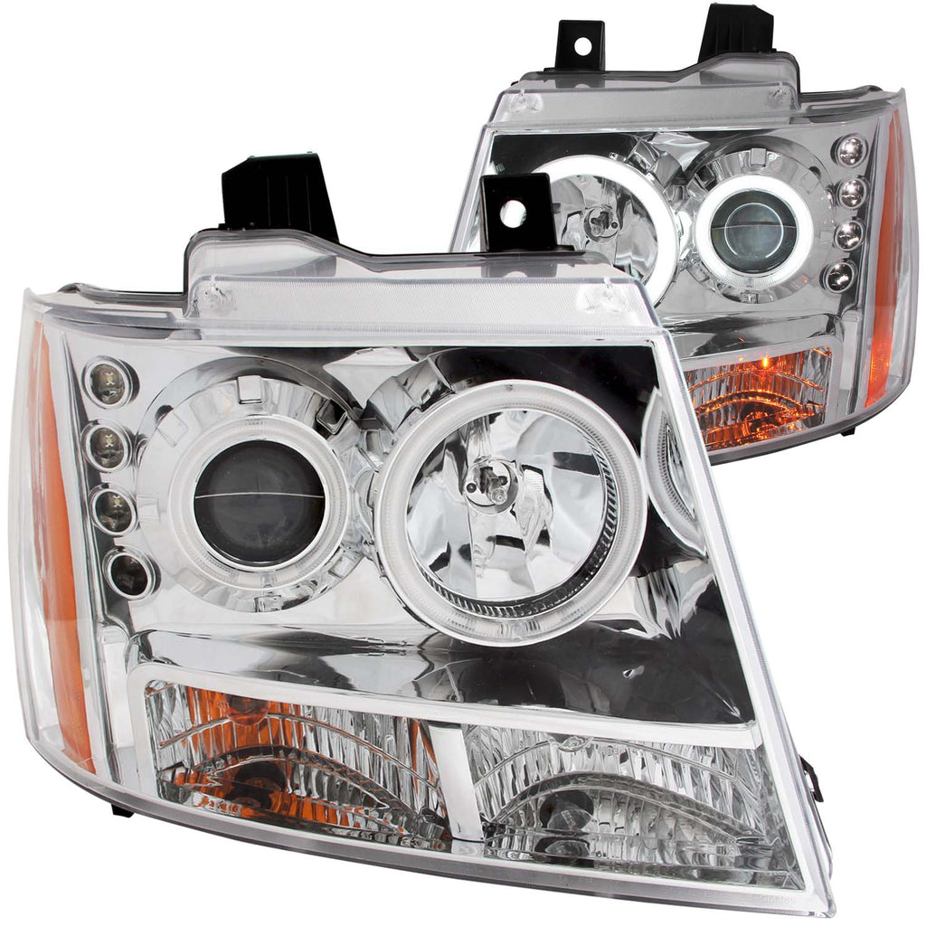 ANZO USA-111108 | Projector Headlight Set w/Halo; Clear Lens; Chrome Housing;Pair CCFL;
