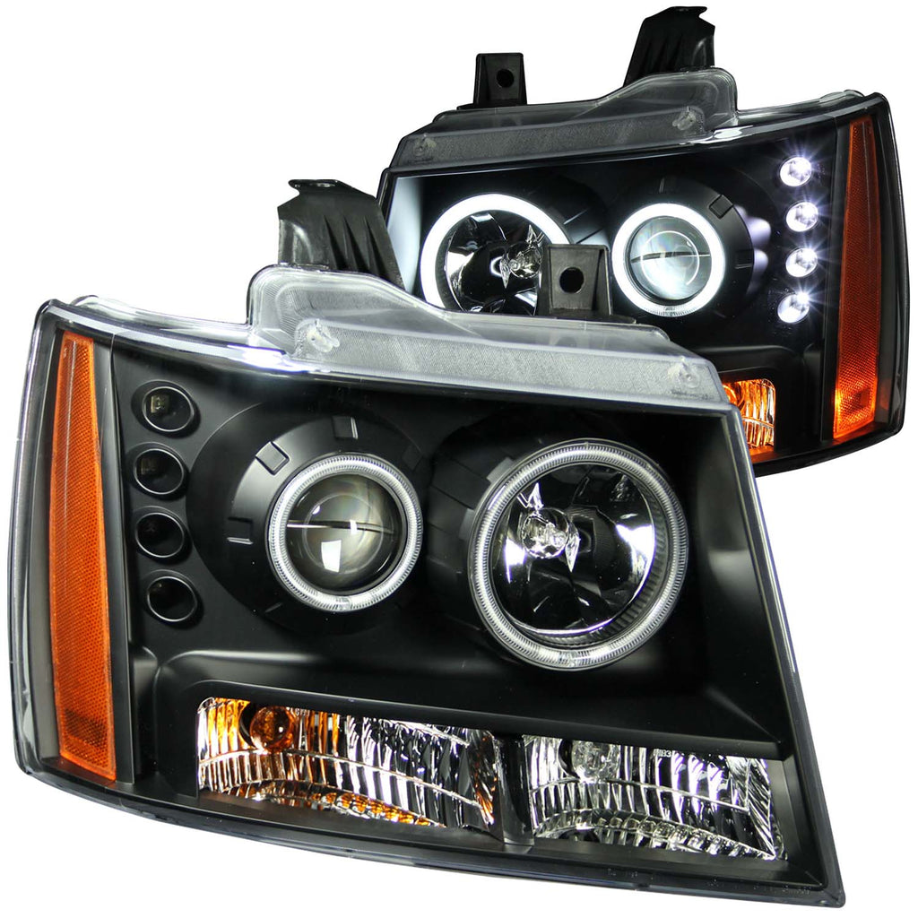ANZO USA-111109 | Projector Headlight Set w/Halo; Clear Lens; Black Housing;Pair CCFL;