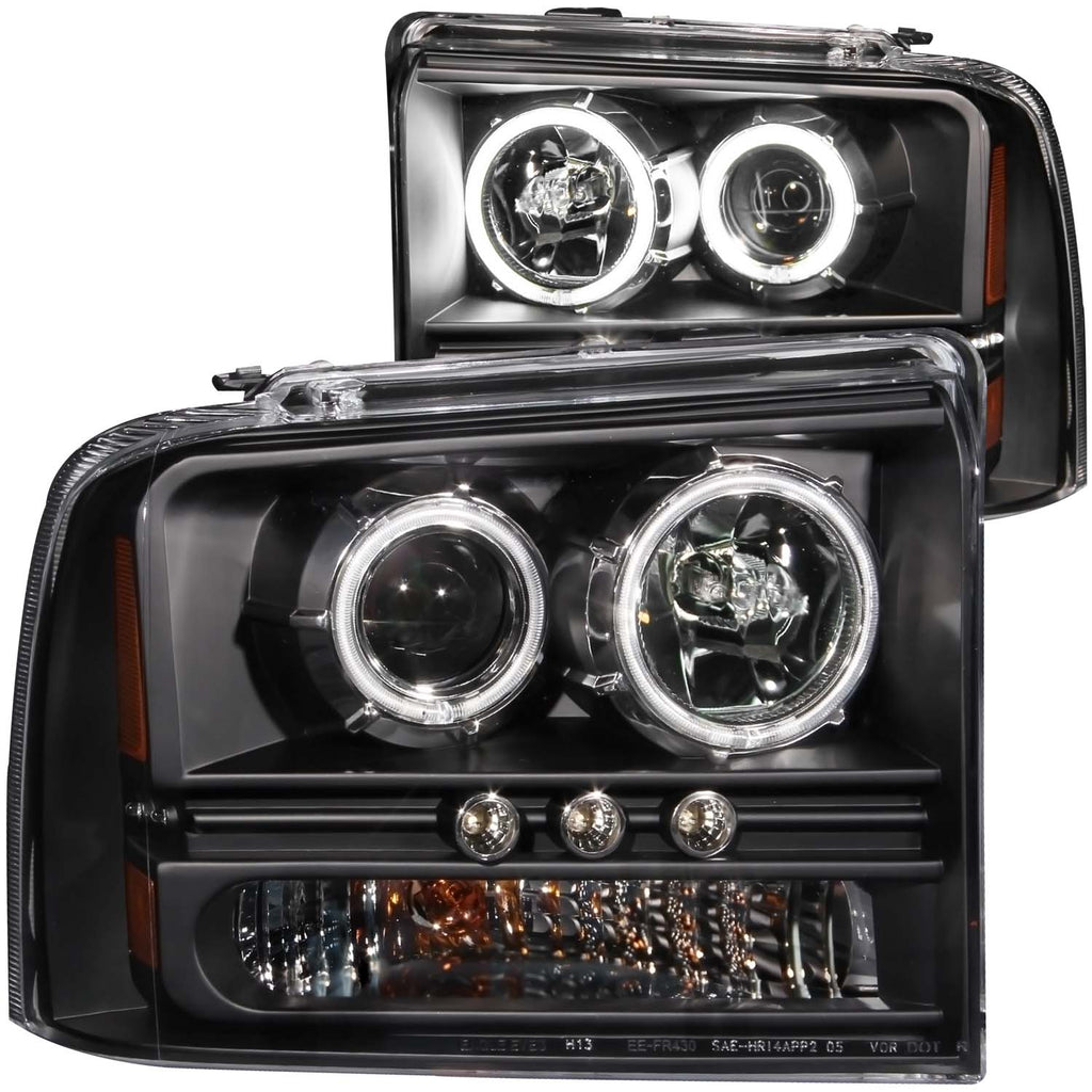 ANZO USA-111117 | Projector Headlight Set w/Halo; Clear Lens; Black Housing; w/1 pc. LED Strip;Pair CCFL;