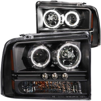ANZO USA-111117 | Projector Headlight Set w/Halo; Clear Lens; Black Housing; w/1 pc. LED Strip;Pair CCFL;