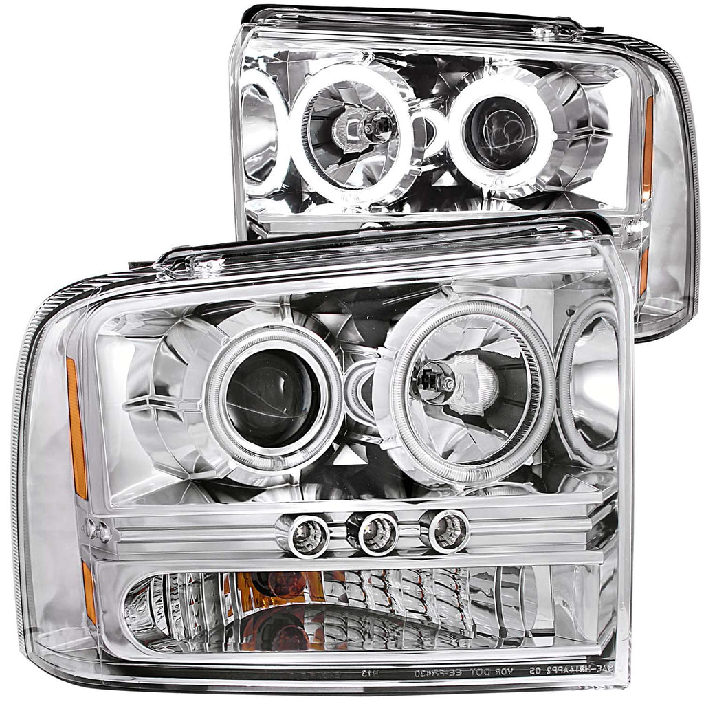 ANZO USA-111118 | Projector Headlight Set w/Halo; Clear Lens; Chrome Housing;Pair w/1 pc. LED;