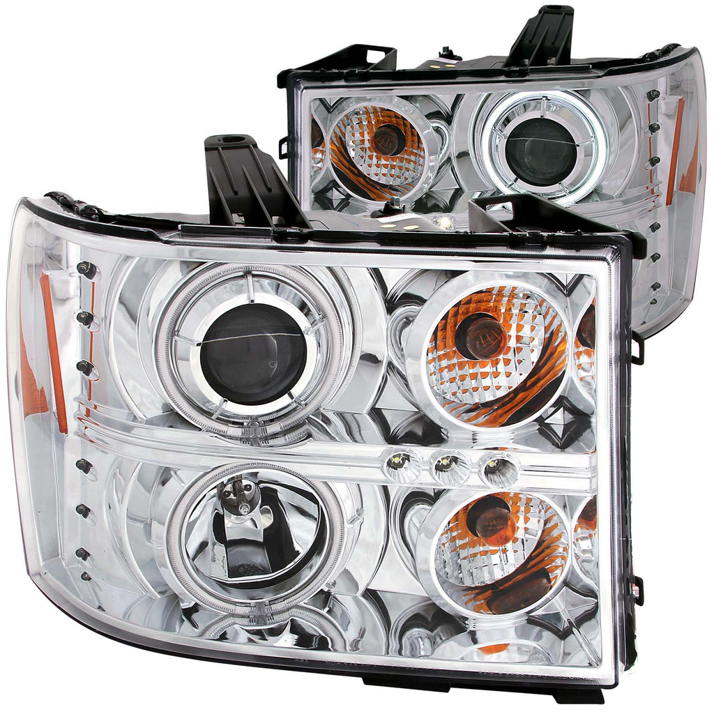 ANZO USA-111126 | Projector Headlight Set w/Halo; Clear Lens; Chrome Housing;Pair CCFL;
