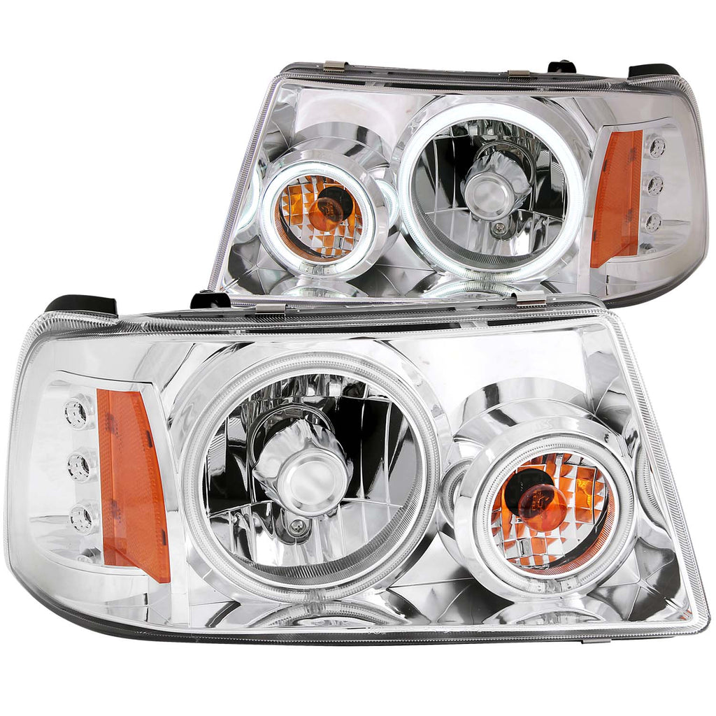 ANZO USA-111151 | Crystal Headlight Set w/Halo; Clear Lens; Chrome Housing;Pair 1 pc. CCFL;