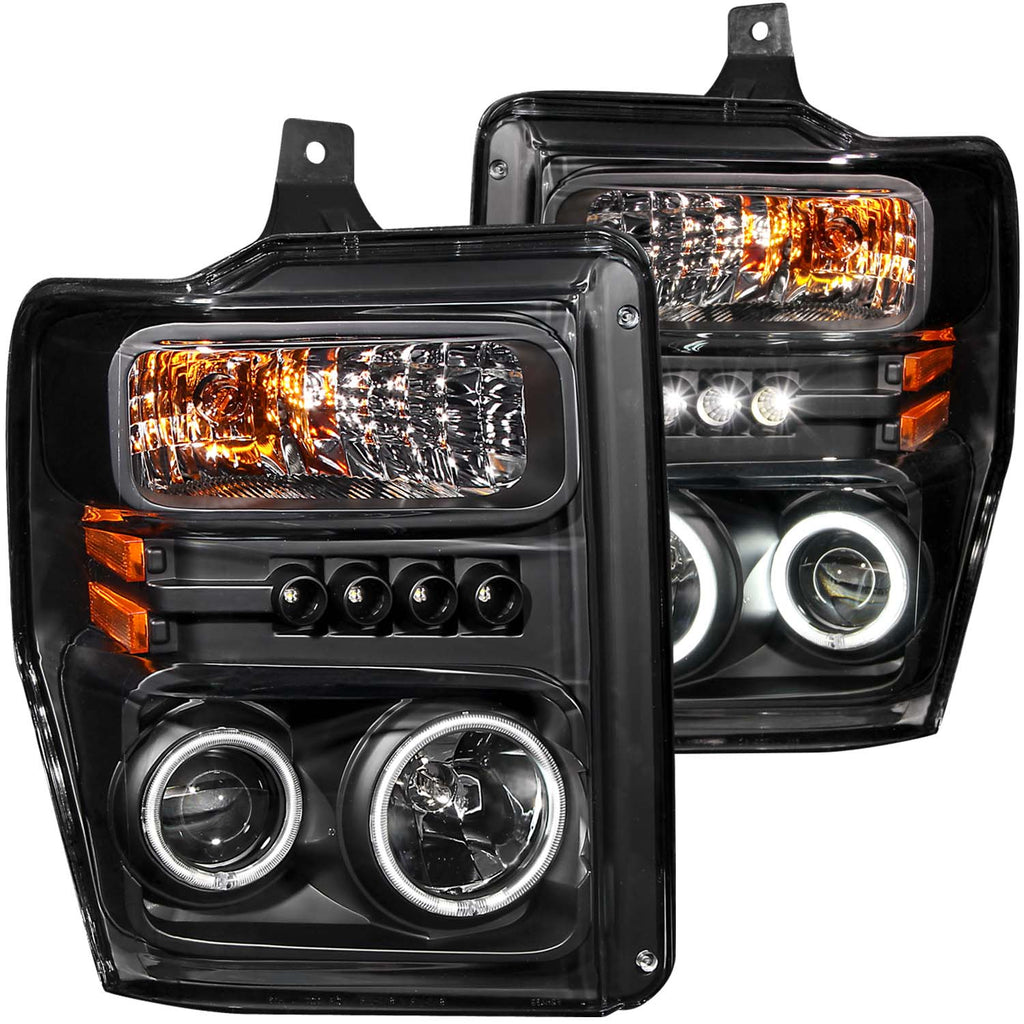 ANZO USA-111168 | Projector Headlight Set w/Halo; Clear Lens; Black Housing;Pair CCFL;